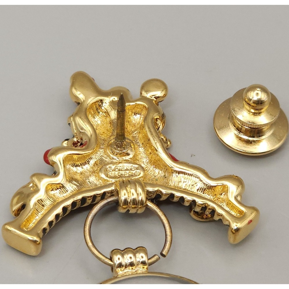 Disney Napier Mickey & Minnie Quartz Pin Watch Dangle Gold Tone 2" 90s Vintage - Picture 3 of 11